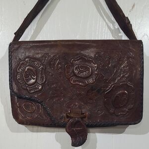Vintage Western Hand Tooled Leather Shoulder Bag Clutch Purse